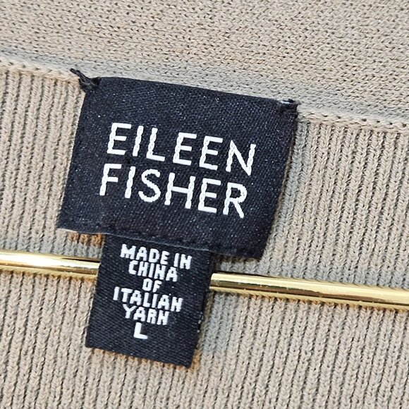 Eileen Fisher Cardigan Large Italian Yarn Beige Tan Open Front Sweater Career - Picture 6 of 9